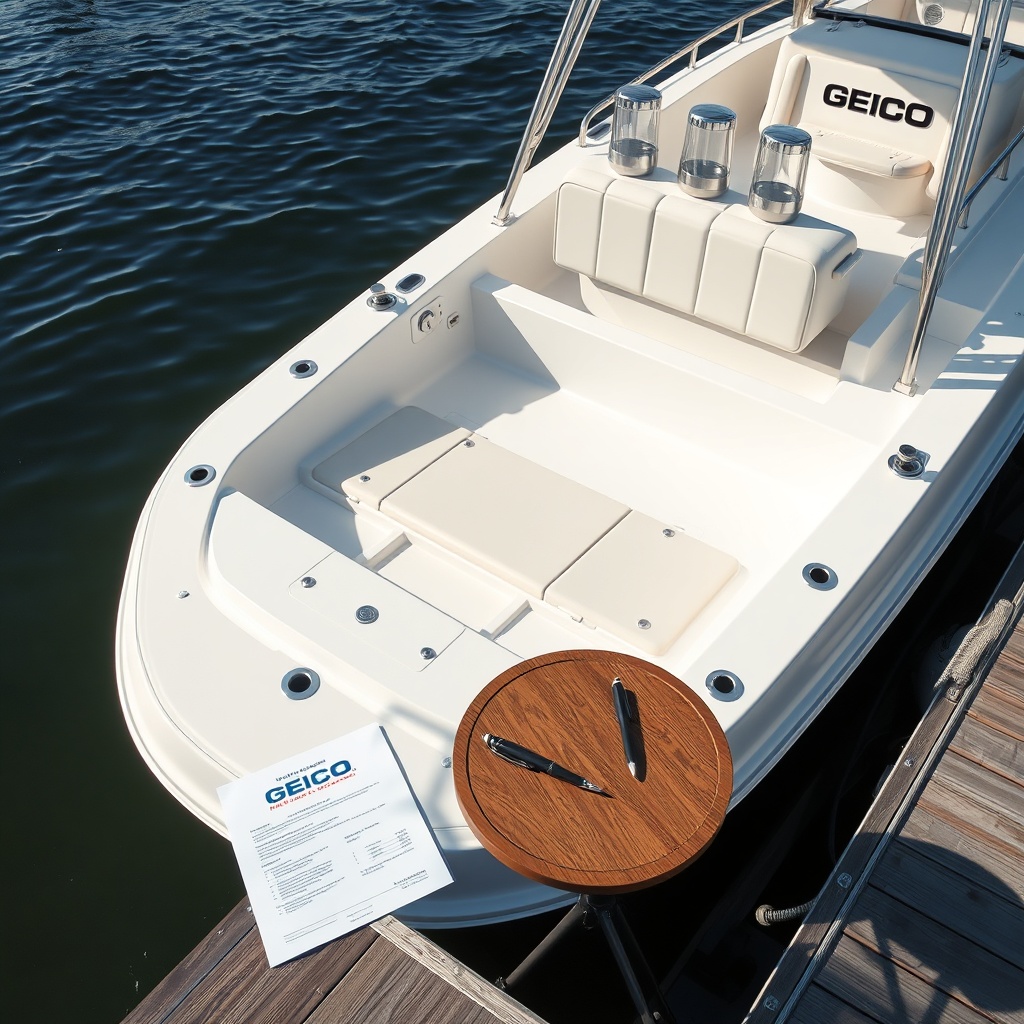 Clean photorealistic photo of a shiny white motorboat moored at a sunny dock