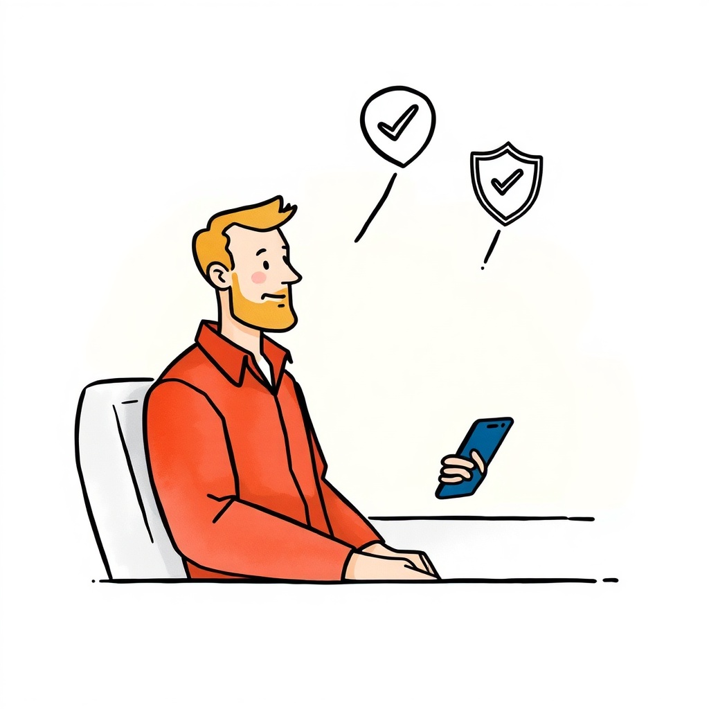 Simple watercolor-style illustration of a boat owner talking to an adjuster on a smartphon